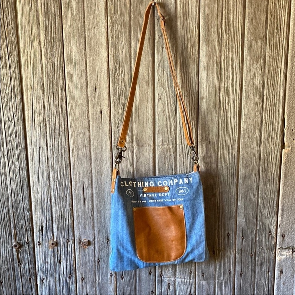 Blue and Tan Crossbody Bag clothing company